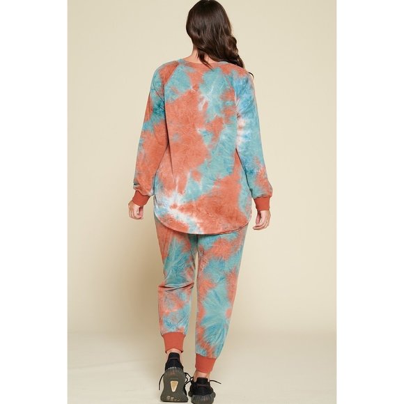 Tie-dye Printed French Terry Knit Loungewear Sets - Picture 4 of 7